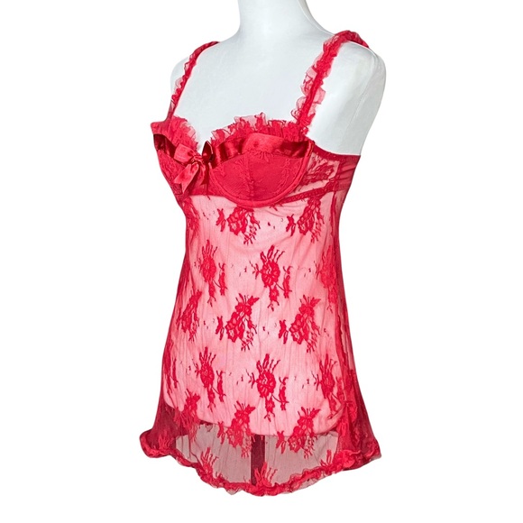 Vintage Y2K Coquette Red Sheer Lace Christmas Slip Dress. S/M. Babydoll Lingerie - Picture 2 of 9